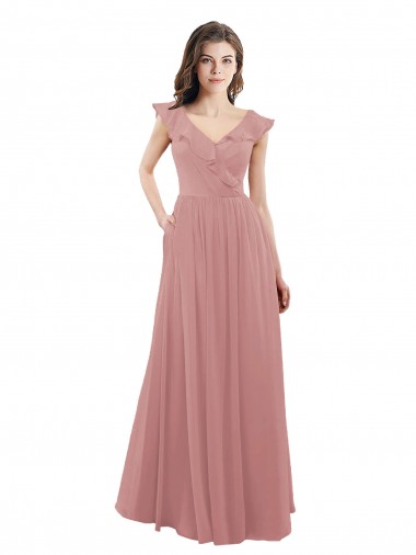 Outlet Chiffon A-Line Bridesmaid Dress with V-Neck Wrap Bodice UK