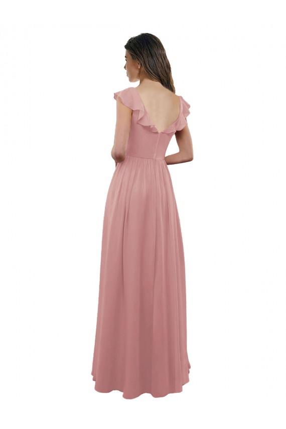 Outlet Chiffon A-Line Bridesmaid Dress with V-Neck Wrap Bodice UK