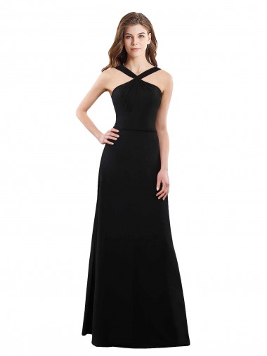 Outlet Chiffon A-Line Bridesmaid Dress with Criss Cross Halter Top UK