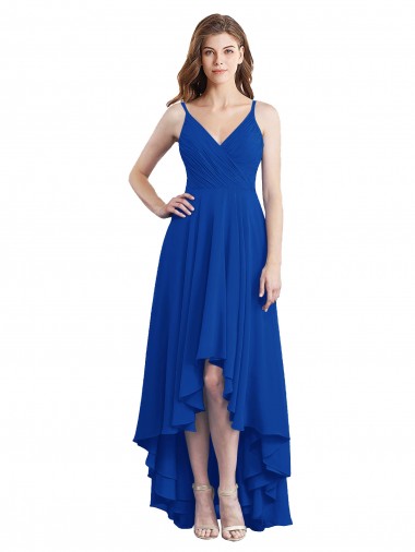 Outlet Draped High Low Chiffon Bridesmaid Dress with Cross Over Bodice UK