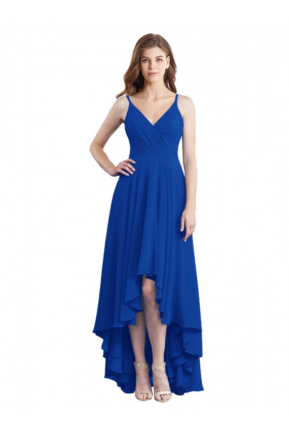 Outlet Draped High Low Chiffon Bridesmaid Dress with Cross Over Bodice UK