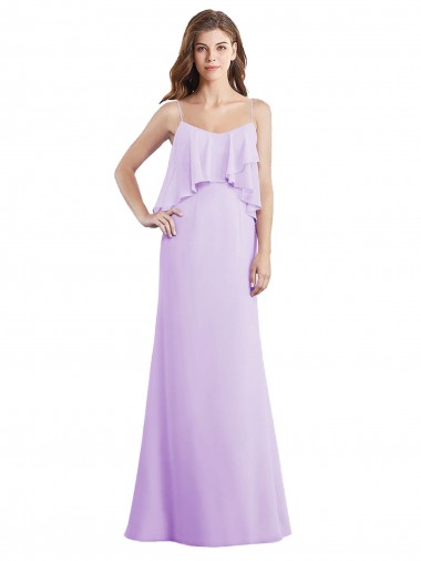 Outlet Scoop Neck Long Chiffon Bridesmaid Dress with Cross Over Neckline Flounce UK