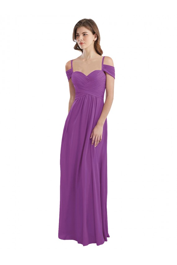 Outlet Cold Shoulder Long Chiffon Bridesmaid Dress with Ruching Details UK
