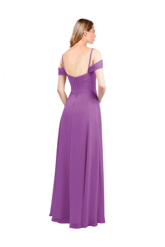 Outlet Cold Shoulder Long Chiffon Bridesmaid Dress with Ruching Details UK