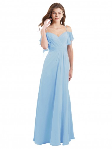 Outlet Cold Shoulde Chiffon Bridesmaid Dress with Wrap Bodice UK