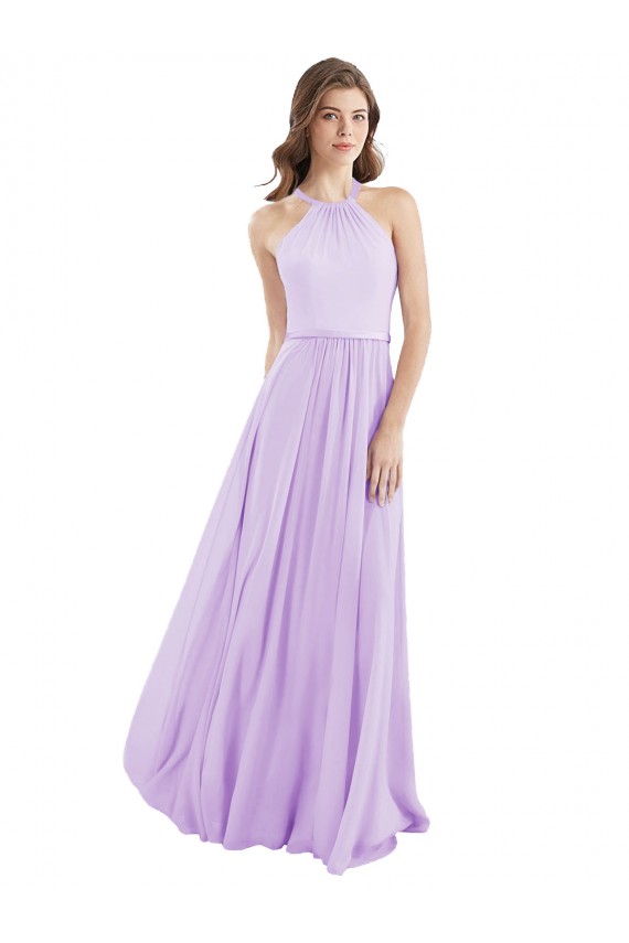 Outlet Halter Chiffon A-Line Bridesmaid Dress with Flounce Back UK