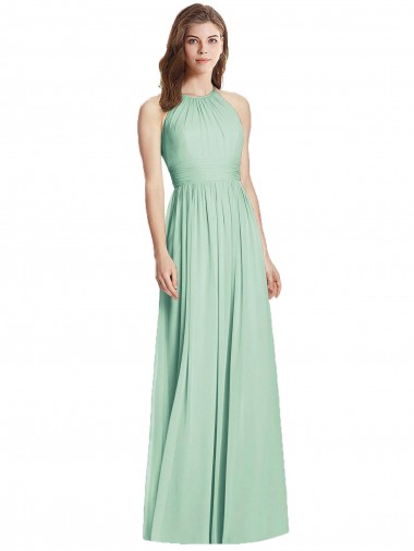 Outlet Cutout Open Back Shirred Halter Maxi Bridesmaid Dress UK