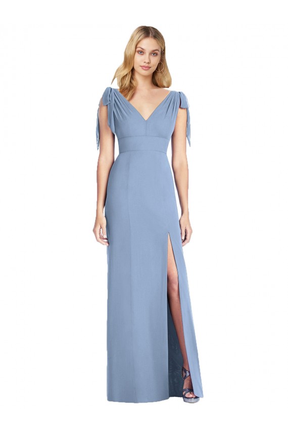 Outlet Bow-Shoulder Sleeveless Deep V-Back Mermaid Bridesmaid Dress UK