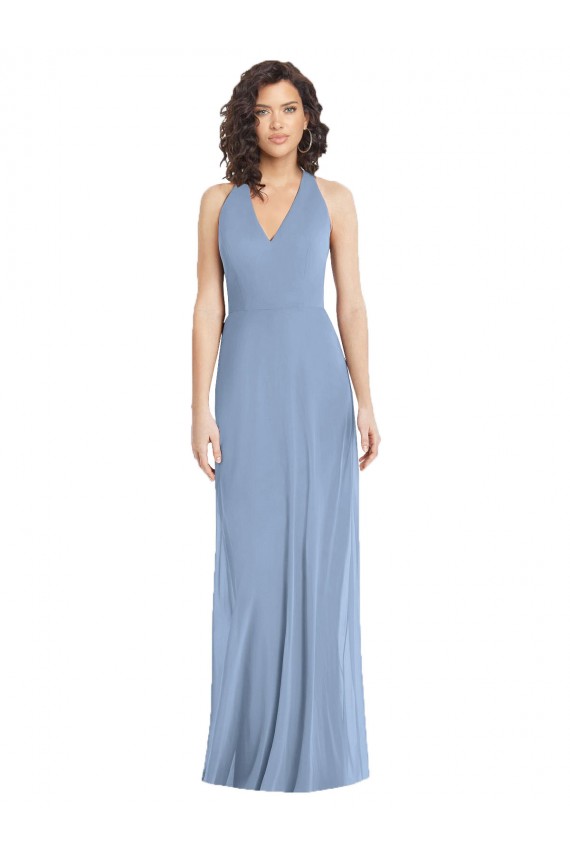 Outlet V-Neck Halter Back Straps Chiffon Formal Bridesmaid Dress UK