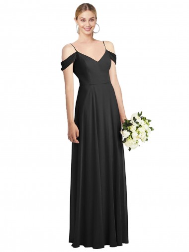 Outlet Cold-Shoulder V-Back Chiffon Maxi Bridesmaid Dress UK