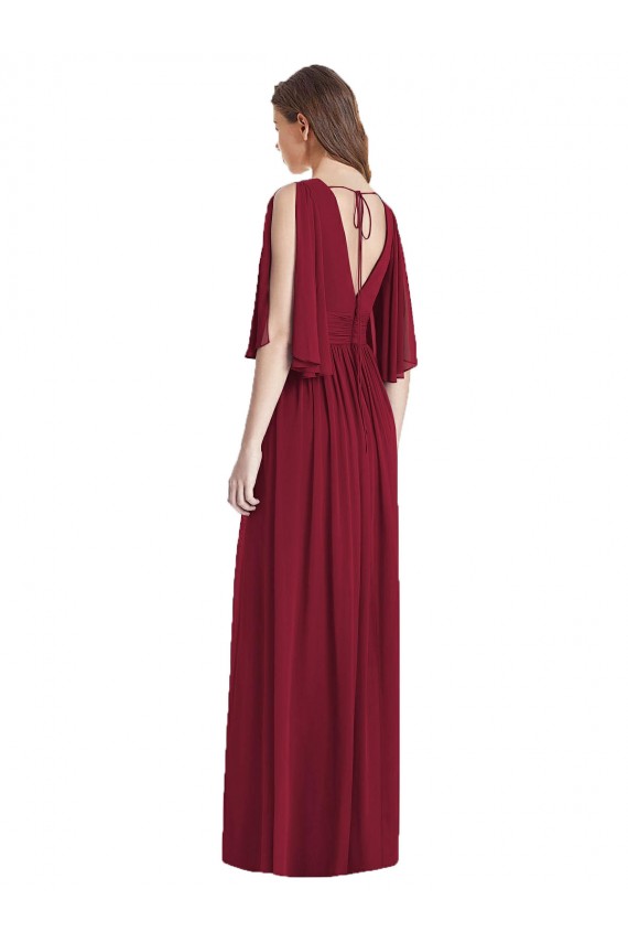 Outlet Split Sleeves Backless Chiffon Maxi Bridesmaid Dress UK