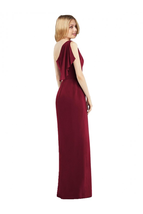 Outlet One Shoulder Chiffon Bridesmaid Dress with Draped Front Slit UK