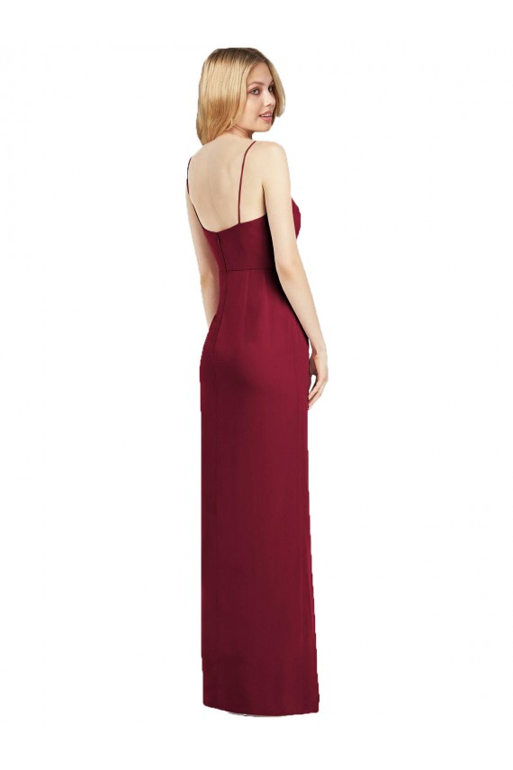 Outlet Spaghetti Strap Draped Skirt Chiffon Bridesmaid Dress with Front Slit UK