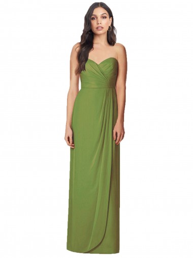 Outlet Side Front Slit Draped Strapless Chiffon Bridesmaid Dress UK