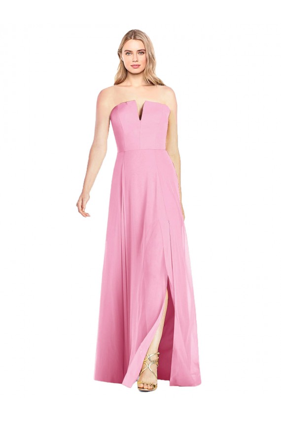 Outlet Strapless Notch Chiffon Maxi Bridesmaid Dress UK