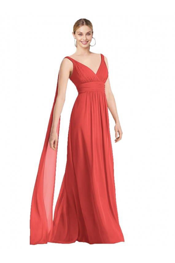 Outlet Full-Length V-Neck Chiffon Bridesmaid Dress Streamers Back UK