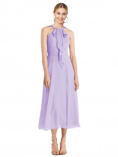 Outlet Midi Length Halter Plunging V-Back Chiffon Bridesmaid Dress / Cocktail Dress UK