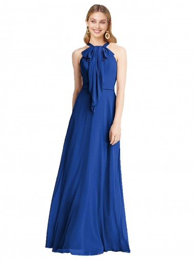 Outlet Plunging V-Back Long Full Length Chiffon Bridesmaid Dress UK