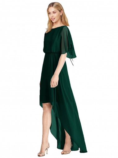 Outlet Plunging V Back Flutter Sleeves Cocktail Length Chiffon Bridesmaid Dress UK
