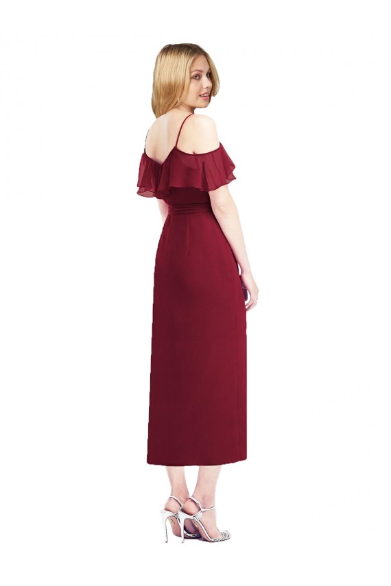 Outlet Cocktail Wrap Chiffon Bridesmaid Dress with Fluttering Ruffles UK