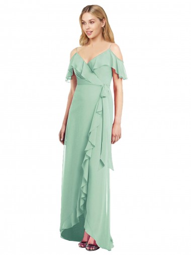 Outlet High Low Off the Shoulder Wrap Chiffon Bridesmaid Dress  UK