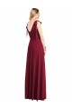 Outlet Full Length Bow-Shoulder V-Back Chiffon Bridesmaid Dress with Front Slit UK