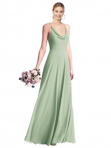 Outlet Cowl Neck Criss Cross Back Chiffon Maxi Bridesmaid Dress UK