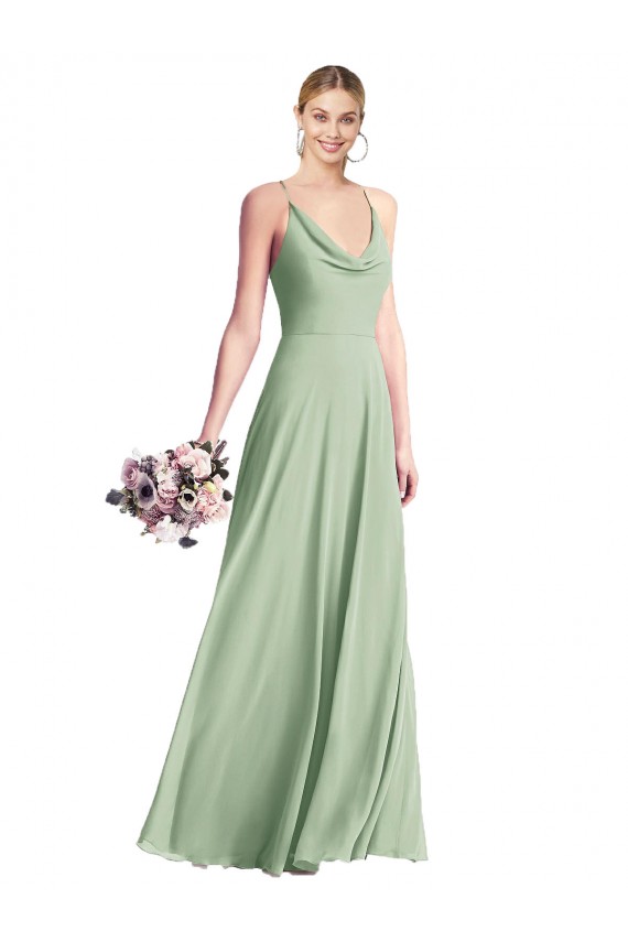 Outlet Cowl Neck Criss Cross Back Chiffon Maxi Bridesmaid Dress UK