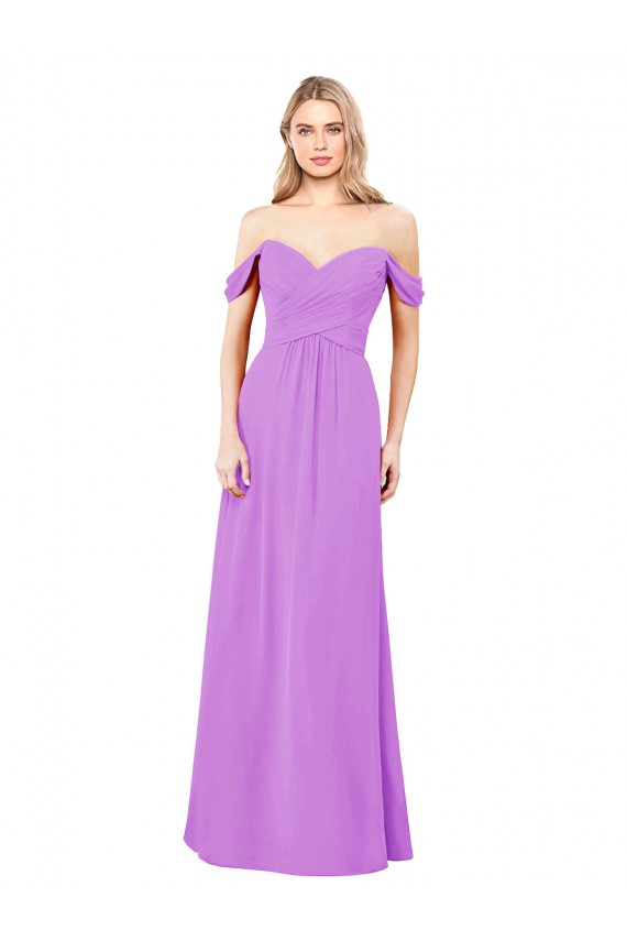 Outlet Off The Shoulder Draped Sleeves A-Line Chiffon Bridesmaid Dress UK