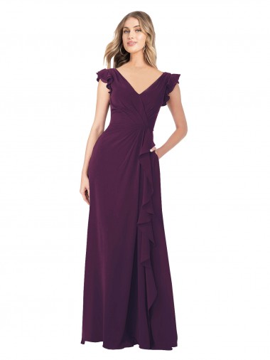 Outlet Ruffle Cap Sleeves Long Chiffon Bridesmaid Dress UK