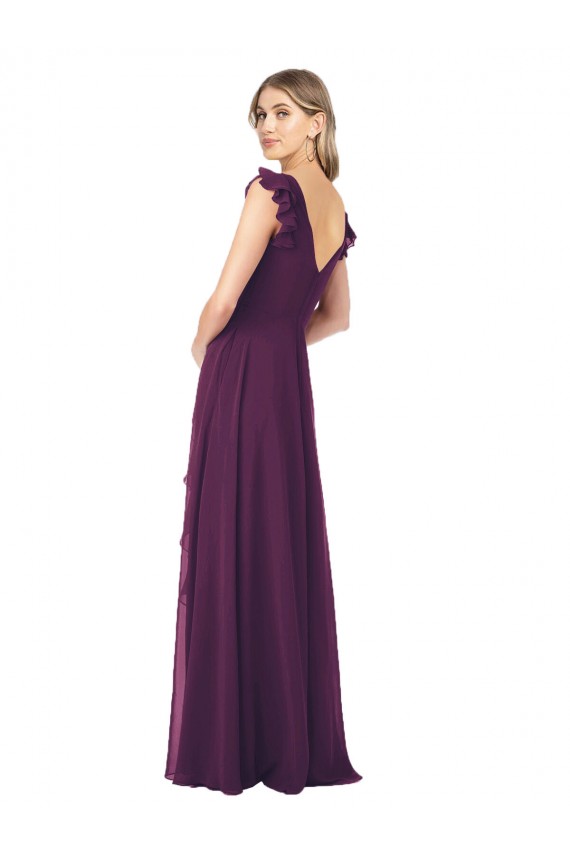 Outlet Ruffle Cap Sleeves Long Chiffon Bridesmaid Dress UK