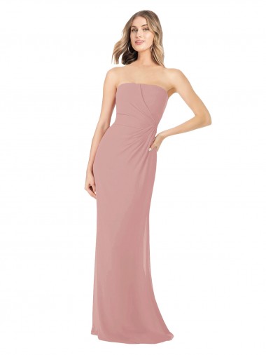 Outlet Draped Strapless Sheath Long Chiffon Bridesmaid Dress UK