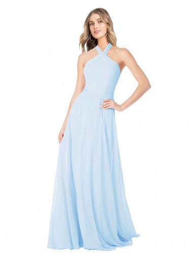 Outlet Criss Cross High Neck Halter Chiffon Bridesmaid Dress UK