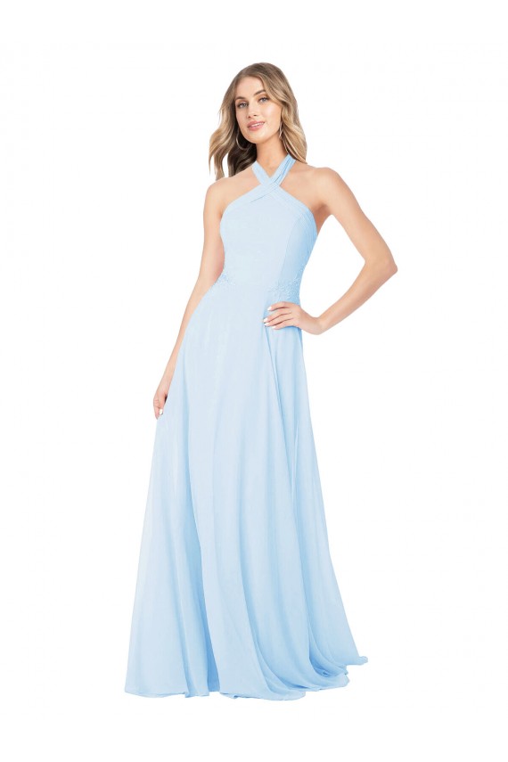 Outlet Criss Cross High Neck Halter Chiffon Bridesmaid Dress UK