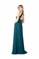 Outlet Draped High Neck Keyhole Back Bridesmaid Dress with Front Slit UK