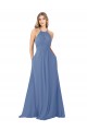 Outlet Draped High Neck Keyhole Back Bridesmaid Dress with Front Slit UK