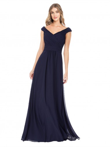 Outlet Off the Shoulder Classic Chiffon Bridesmaid Dress with Draped Bodice UK