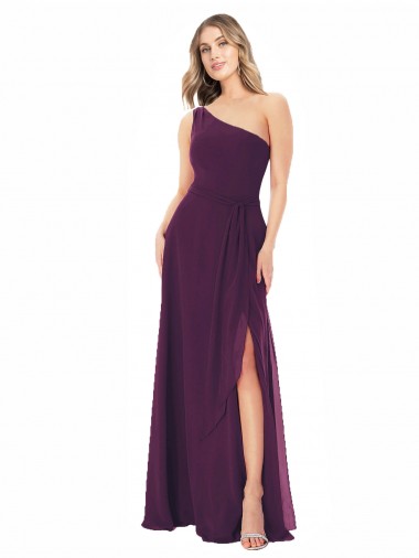 Outlet One Shoulder Chiffon Bridesmaid Dress with Tie Belt UK