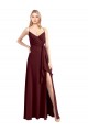 Outlet Spaghetti Straps V-Neck Long Chiffon Bridesmaid Dress with Side Slit UK