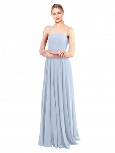 Outlet Luxe Chiffon Straight Neckline Long Chiffon Bridesmaid Dress with Skinny Straps UK