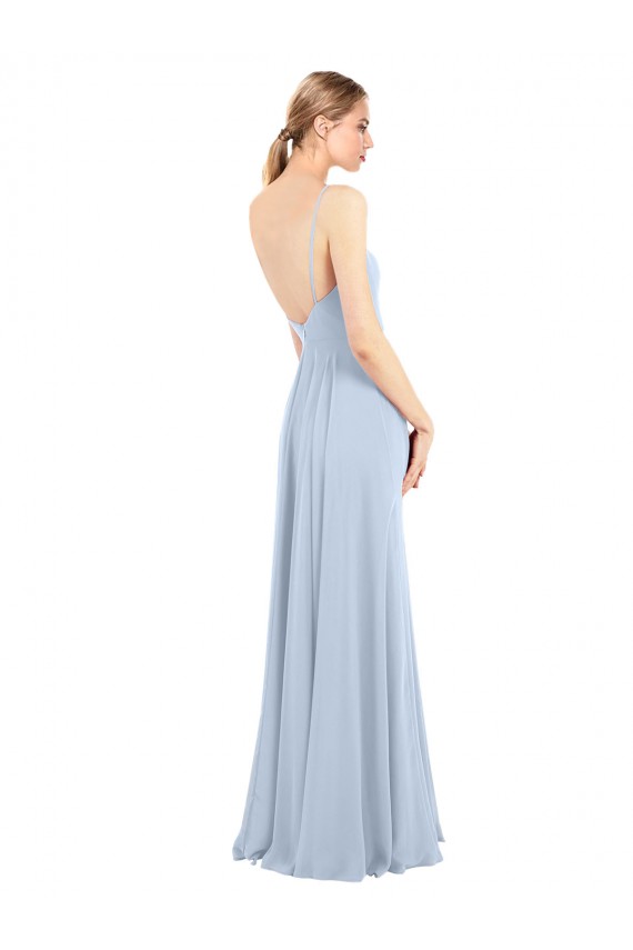 Outlet Luxe Chiffon Straight Neckline Long Chiffon Bridesmaid Dress with Skinny Straps UK