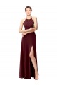 Outlet Slim Long High Halter Neck Chiffon Bridesmaid Dress with High Side Slit UK