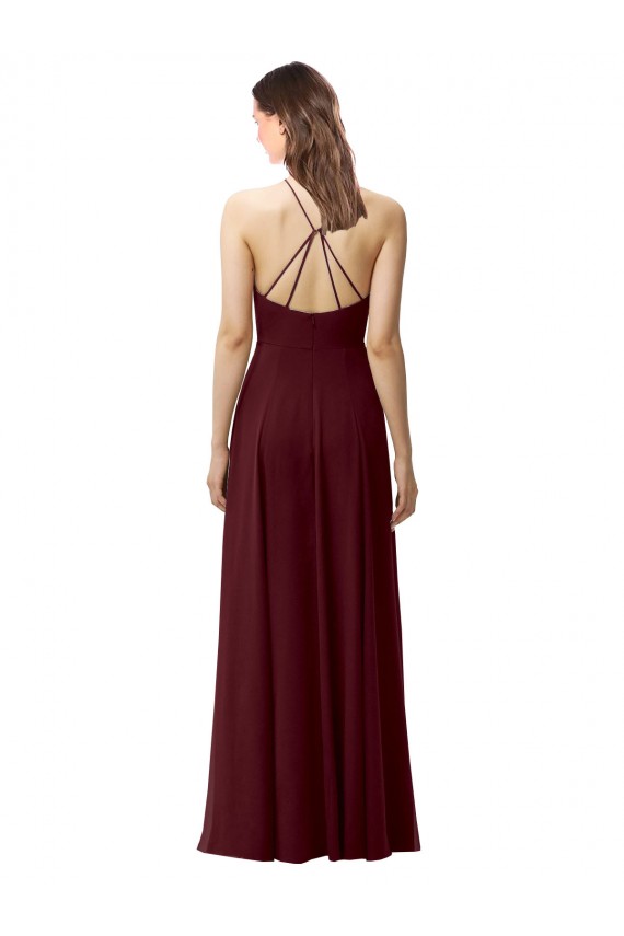 Outlet Slim Long High Halter Neck Chiffon Bridesmaid Dress with High Side Slit UK