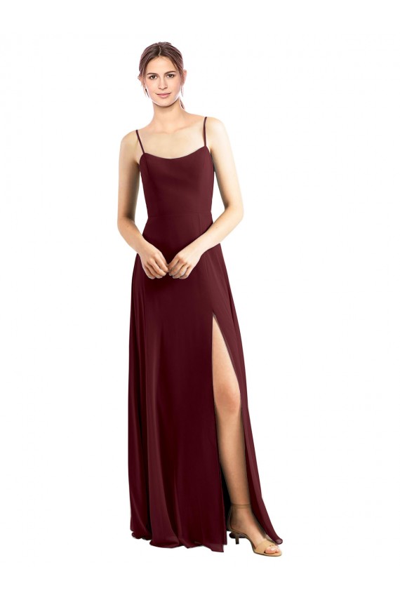 Outlet Sleek Fit and Flare Long Scoop Neck Chiffon Bridesmaid Dress with High Side Slit UK
