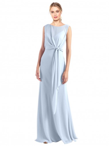Outlet Illusion Boat Neck Long Full Length Chiffon Bridesmaid Dress with Keyhole Back UK