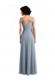 Outlet Off the Shoulder Folded Sleeve Long Chiffon Bridesmaid Dress with High Side Slit UK