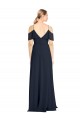 Outlet Draped Sleeves Flounce Neckline Long Chiffon Bridesmaid Dress with Spaghetti Straps UK