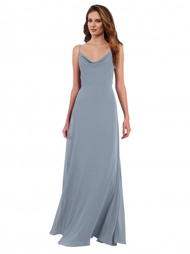 Outlet Long Full Length Draped Cowl Neck V-Back Slip Chiffon Bridesmaid Dress UK