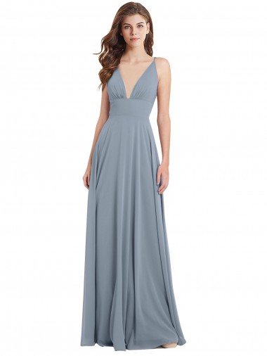 Outlet Fitted V-Neckline Long Chiffon Bridesmaid Dress with V-Back UK