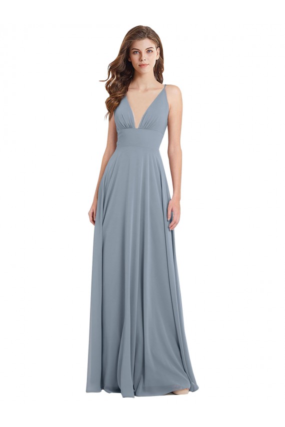 Outlet Fitted V-Neckline Long Chiffon Bridesmaid Dress with V-Back UK